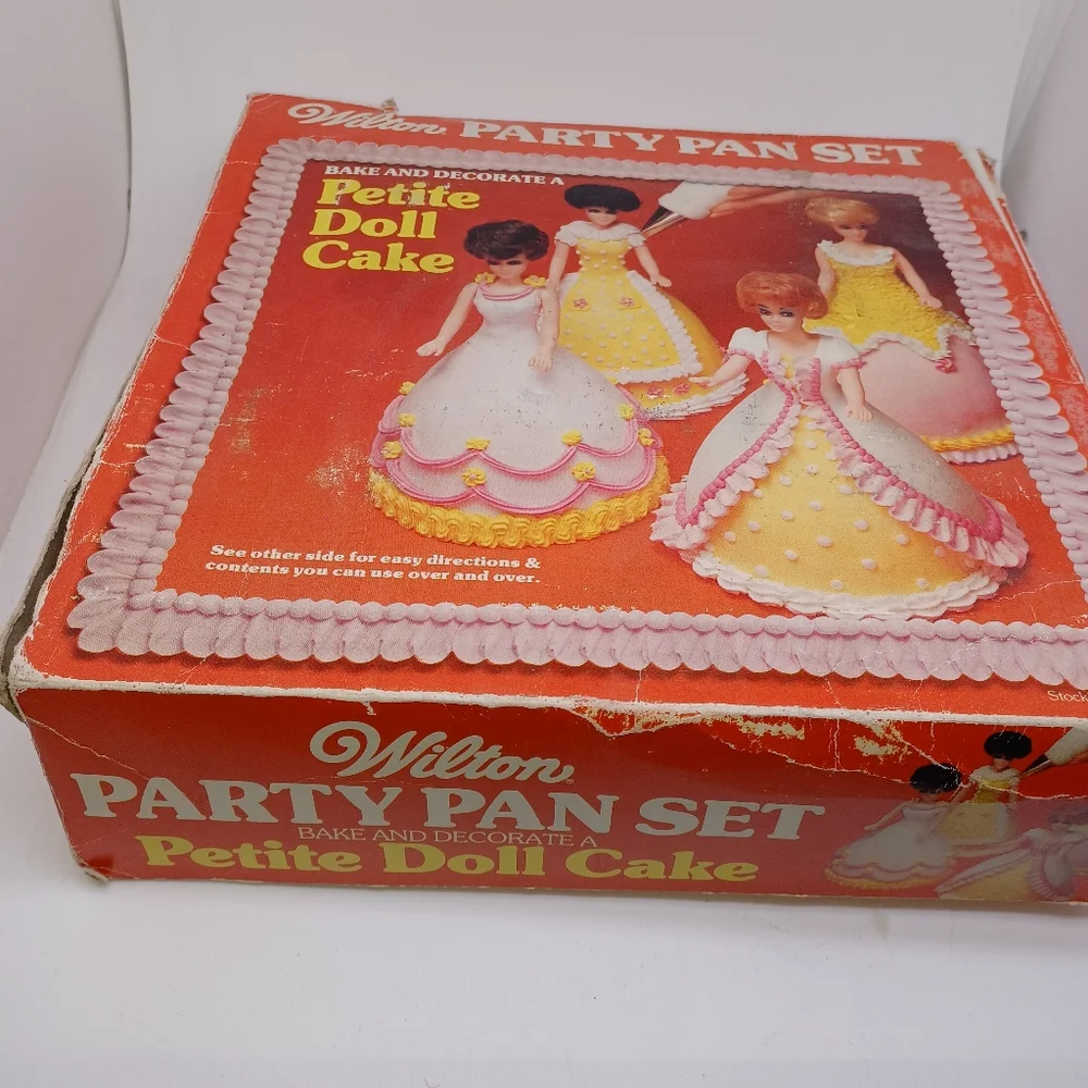 Vintage Wilton Party Pan Set 1977 Petite Doll Cake Bake & Decorate All 4 Dolls